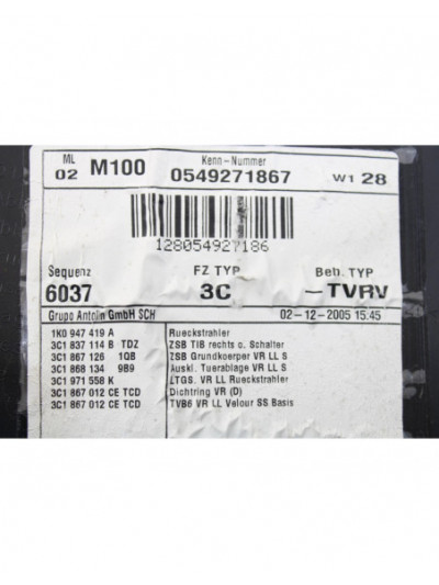 Recambio de guarnecido puerta delantera derecha para volkswagen passat b6 (3c2) 2.0 tdi 16v referencia OEM IAM 3C1868158B