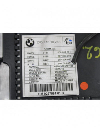 Recambio de pantalla navegador para bmw serie 5 lim. (f10) 525d referencia OEM IAM 65509225707