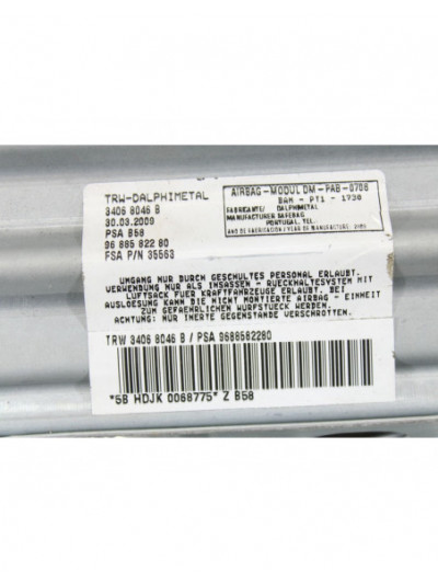 Recambio de airbag delantero derecho para citroën c4 grand picasso 1.6 16v hdi fap referencia OEM IAM 9688582280