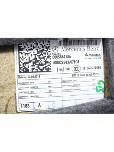 Recambio de guarnecido puerta trasera izquierda para mercedes-benz cla coupé (c117) cla 180 (117.342) referencia OEM IAM A246727